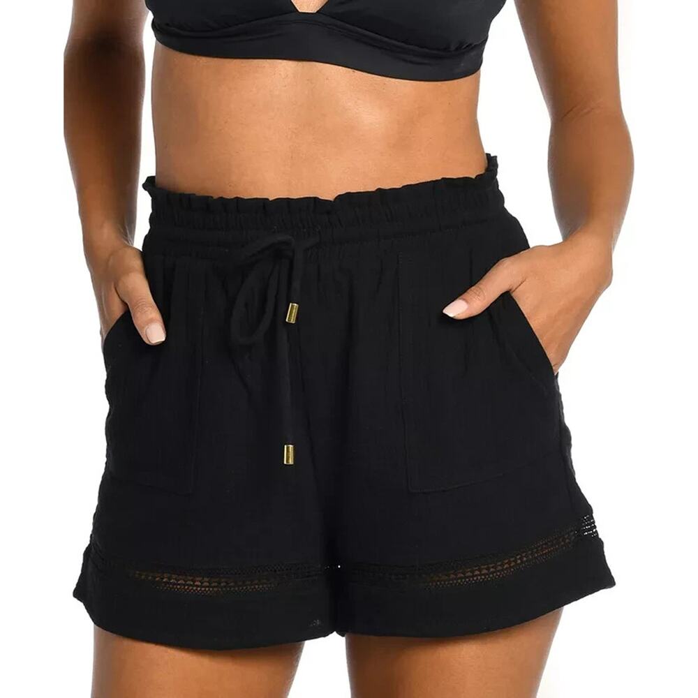 La Blanca Women's Seaside Cotton Shorts Cover-Up - Size Large - Black